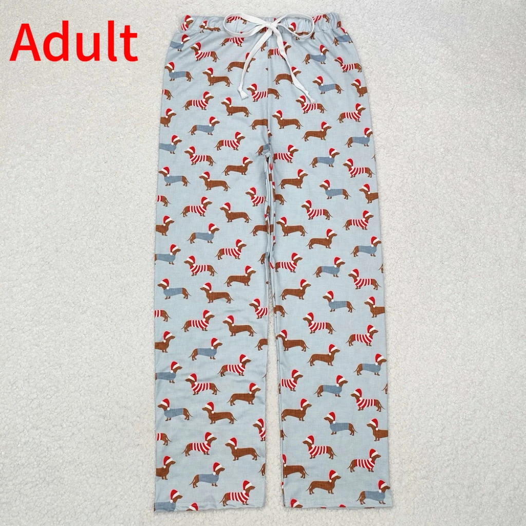 

Winter Fashion Adult Men Christmas hat puppy blue pants Wholesale Boutique Father Papa Adult Long Sleeve Pants