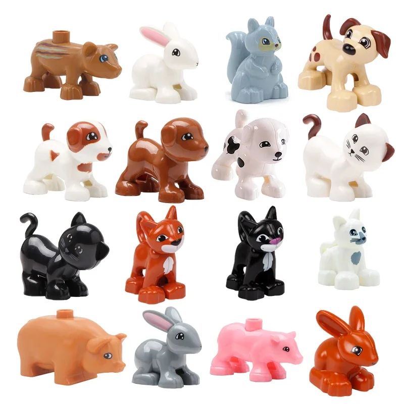 Große Bausteine Zubehör Bauernhof Tiere Zoo Kompatibel mit duplos Katze Schwein Hund Kaninchen Affe Hippo Schafe Kinder Spielzeug Geschenk