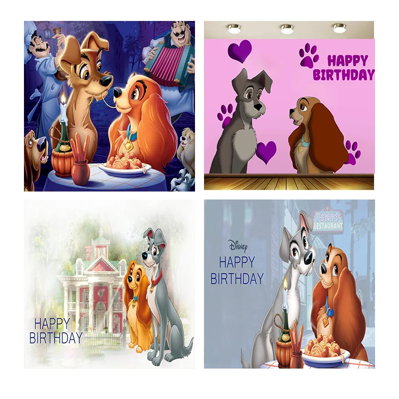 

Lady and the Tramp Backdrop Children Birthday Supplies Girl Princess Party Cartoon Decoration Background Photography