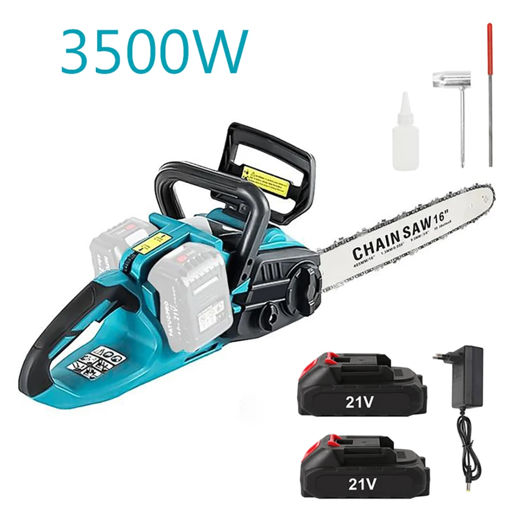 3500W Bürstenlose 16-Zoll-Elektrokettensäge, kabellose Handkettensäge, wiederaufladbar, für Holzbearbeitung, Backöle für 18V-Akkupins