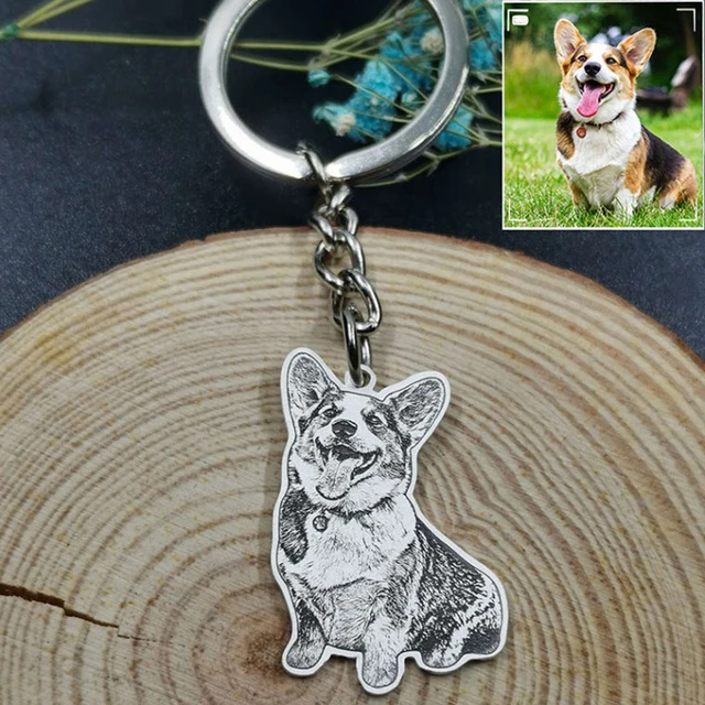 Dascusto Customized Pet Photo Keychain Stainless Steel Dog Tag Key Chain For Memorial Best Gift Personalized Pet Animal Keyring