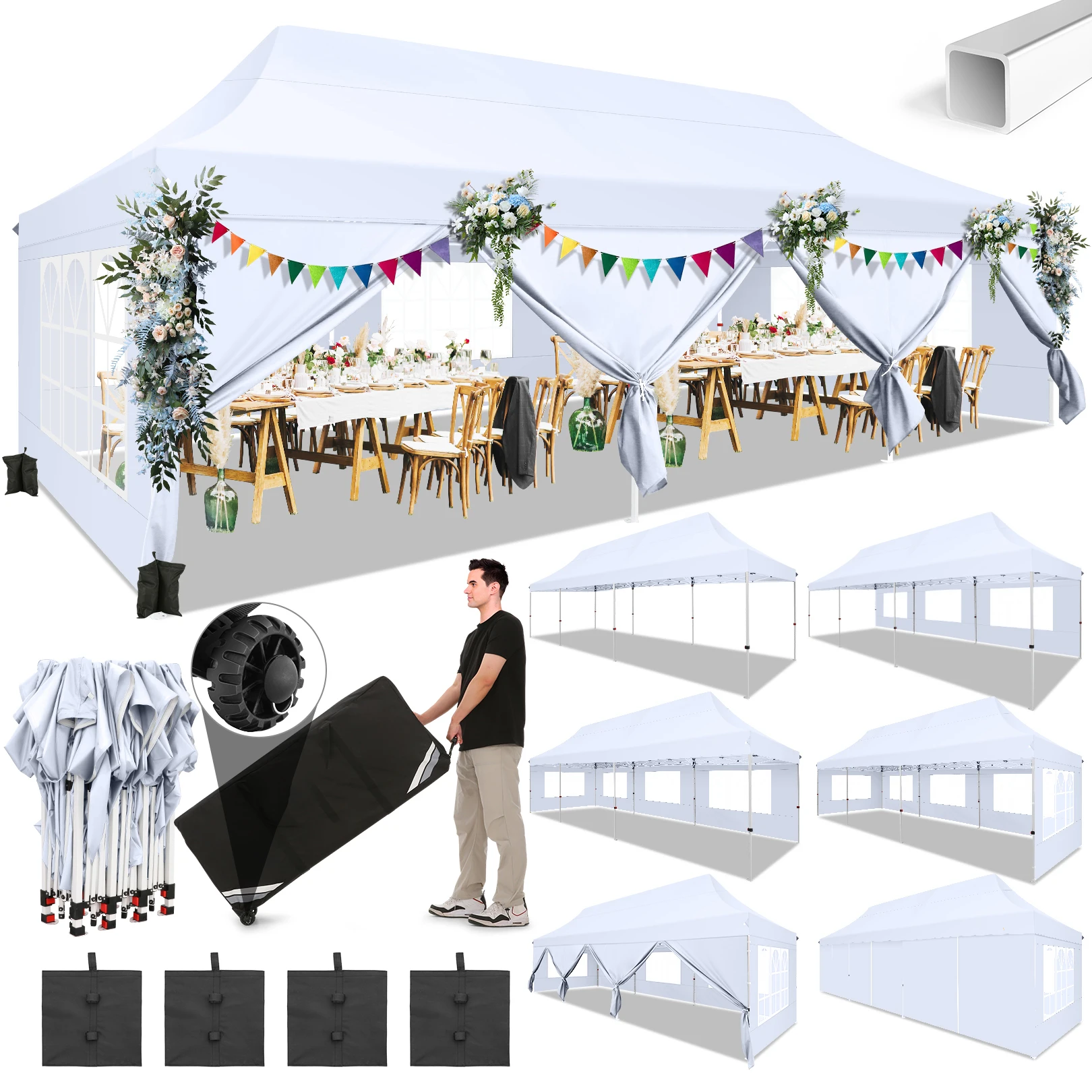 

Палатка с навесом 10x30, всплывающий навес с 8 боковыми стенками, палатки для вечеринок для вечеринок, свадебных патио, коммерческая водонепроницаемая и UV50+