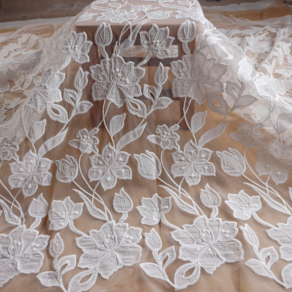 

HelluyerDc кружевная ткань с блестками цвета слоновой кости, ветки, листья, цветочные узоры, вышивка для свадебного платья, выпускного вечера, легко разрезается
