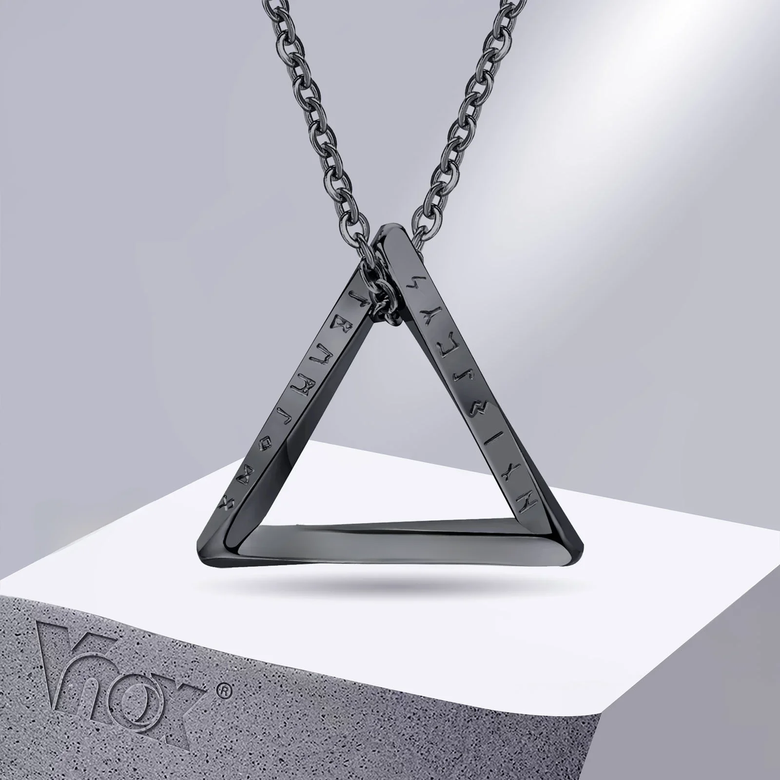 Vnox Norse Viking wisiorek naszyjniki, mężczyźni skręcony trójkątny wisiorek Mobius ze stali nierdzewnej, Vegvisir Nordic Valknut geometryczny kołnierz — zdjęcie 2