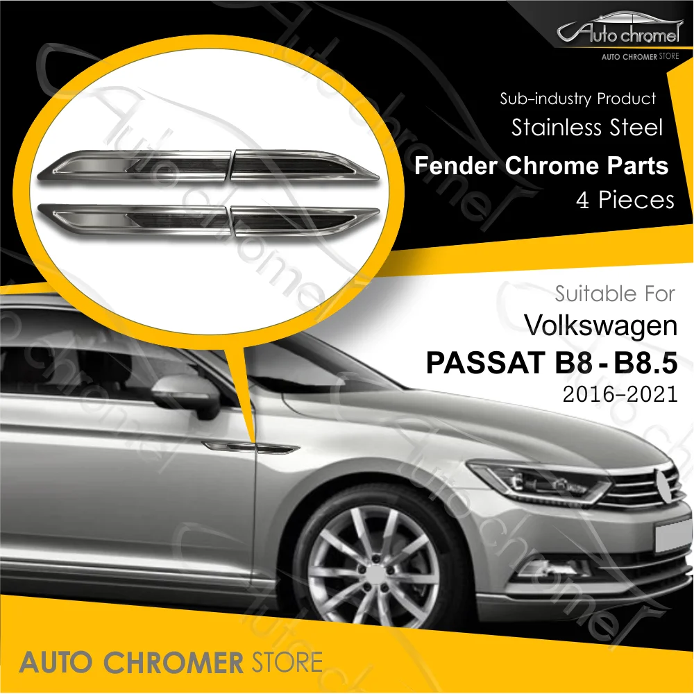 For Volkswagen Passat B8-B8.5 2015-2021 Fender Chrome Car Accessories S. Steel Like R-Line Sport Tuning TSI FSI TDI