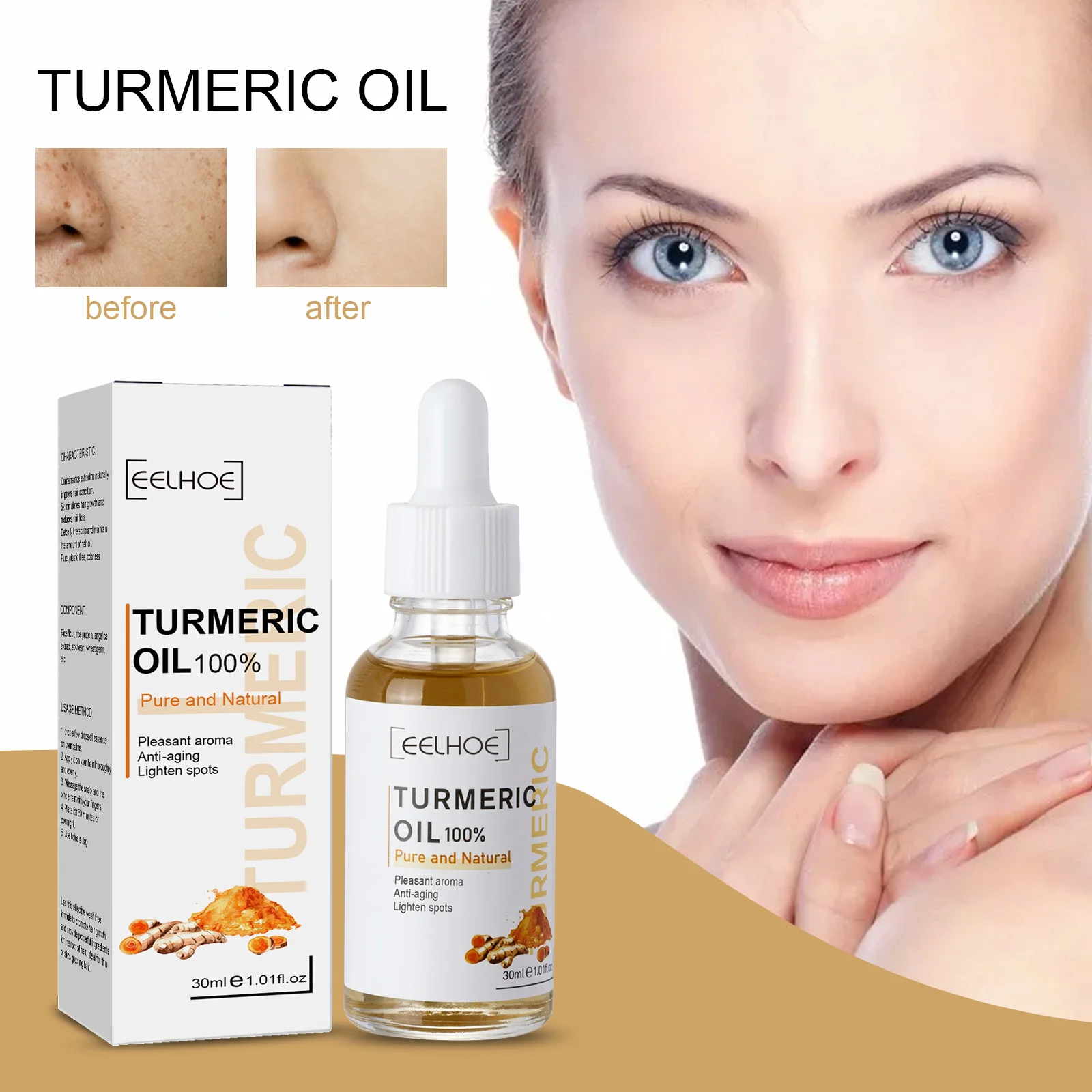 

EELHOE Turmeric Dark Spot Remove Serum Whitening Freckle Anti-aging Moisturizing Reduce Wrinkle Smooth Turmeric Oil Face Serum