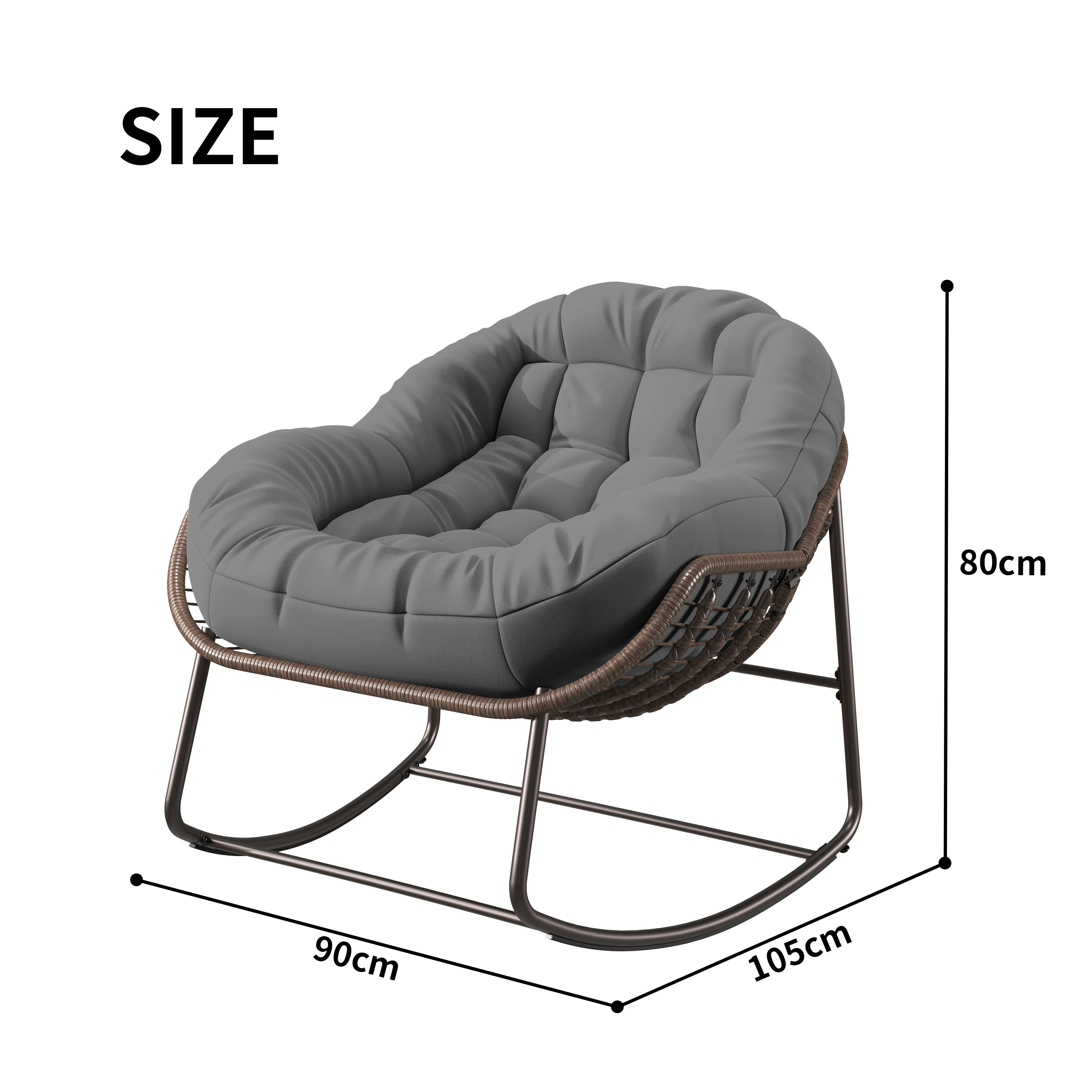 Mecedora de ratán para exteriores, cojín acolchado, mecedora reclinable para exteriores, porche delantero, sala de estar, Patio, jardín