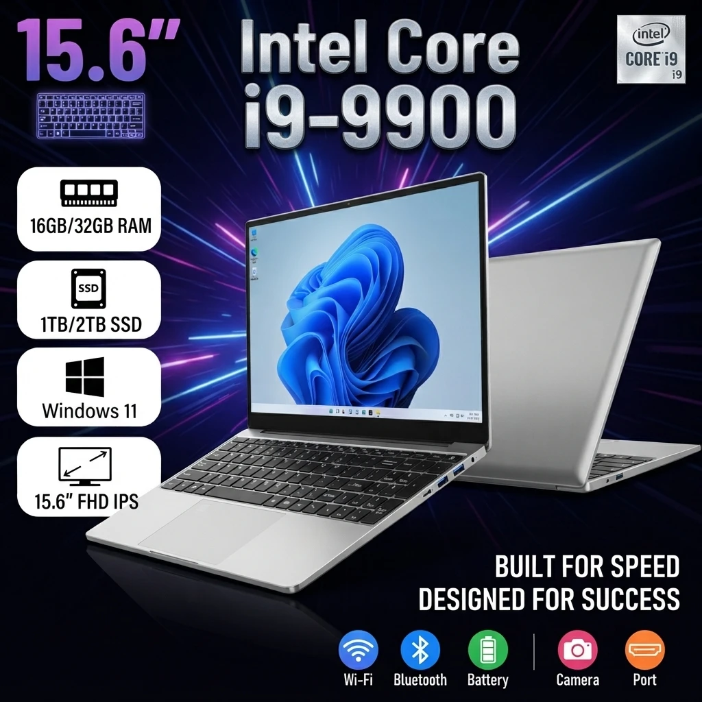 LENO Laptop Portatile 15,6" Intel Core i9 9900 Windows 11 32GB 2TB Sblocco con Impronta Digitale 1080P HD Computer da Gaming PC Gamer per Ufficio Note