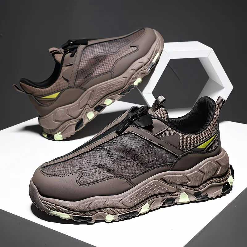 

Men's Fashion Zipper Design Sneakers Non-Slip Thick Sole Wear-Resistant Outdoor Trail Shoes
