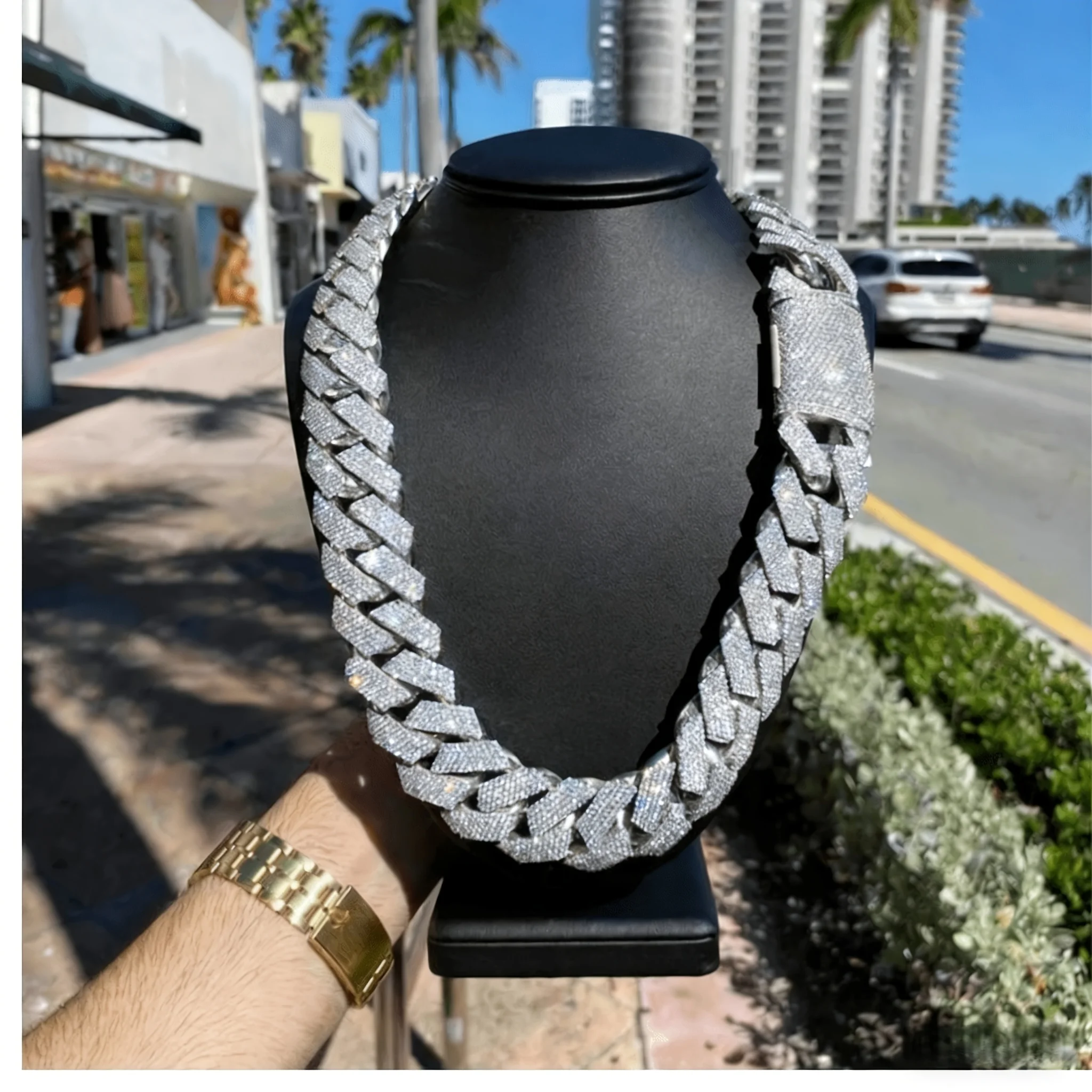 

Цепочка-колье Cuban Link с кубическим цирконием CZ, 15 мм, в стиле хип-хоп, с эффектом «ледяных пузырьков», для мужчин, подарок на день рождения