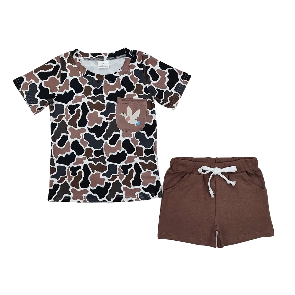 

BSSO1010 Baby Boys Summer Boys Outfits Baby Boys Duck Camo Pocket Shirt Shorts Clothes Sets