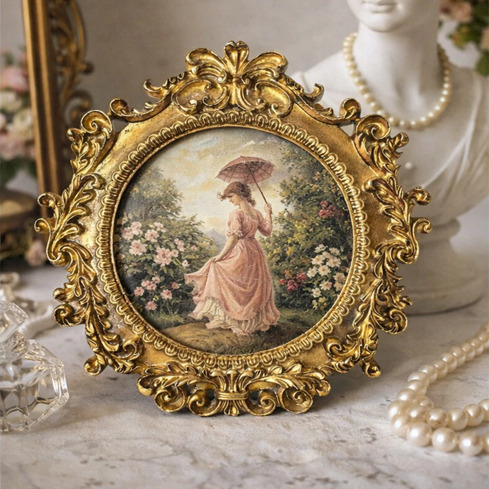 1pc Vintage Picture Frame Luxury Ornate Antique Picture Photo Frame Vertical Wall Tabletop Decor Fashioned Art Decor Frame Gold