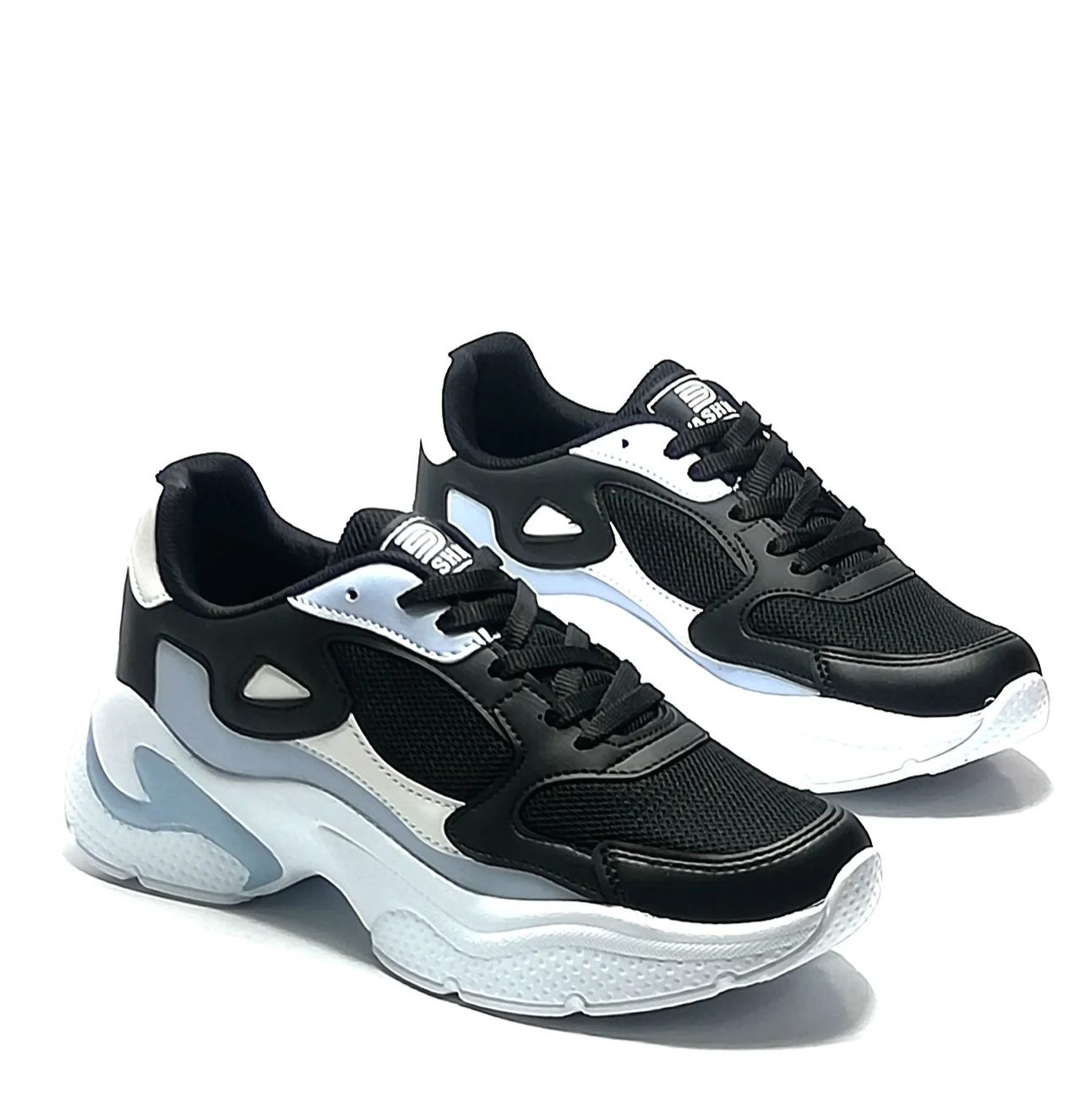 

Women's BLACK and WHITE colors thick soled sneakers breathable 5 cm sole height quality perfect sneakers for daily and school
