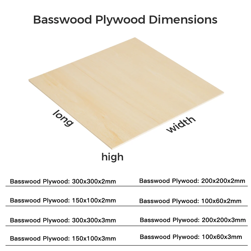 10PCS Basswood Plywood Sheets 100 150 200 300MM Laser Engraving Material Wooden Plate for DIY Laser Machine Material TT-5.5S