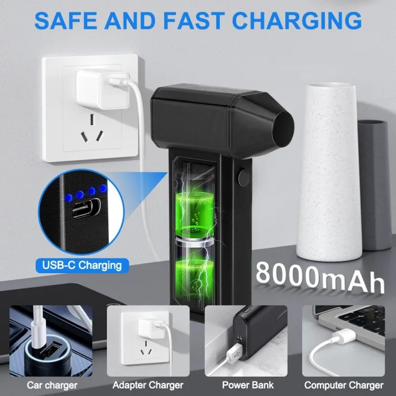 مروحة نفاثة توربو صغيرة محمولة باليد 130000 دورة في الدقيقة منفضة هواء مضغوط للسيارة/لوحة المفاتيح/الكمبيوتر/PS5