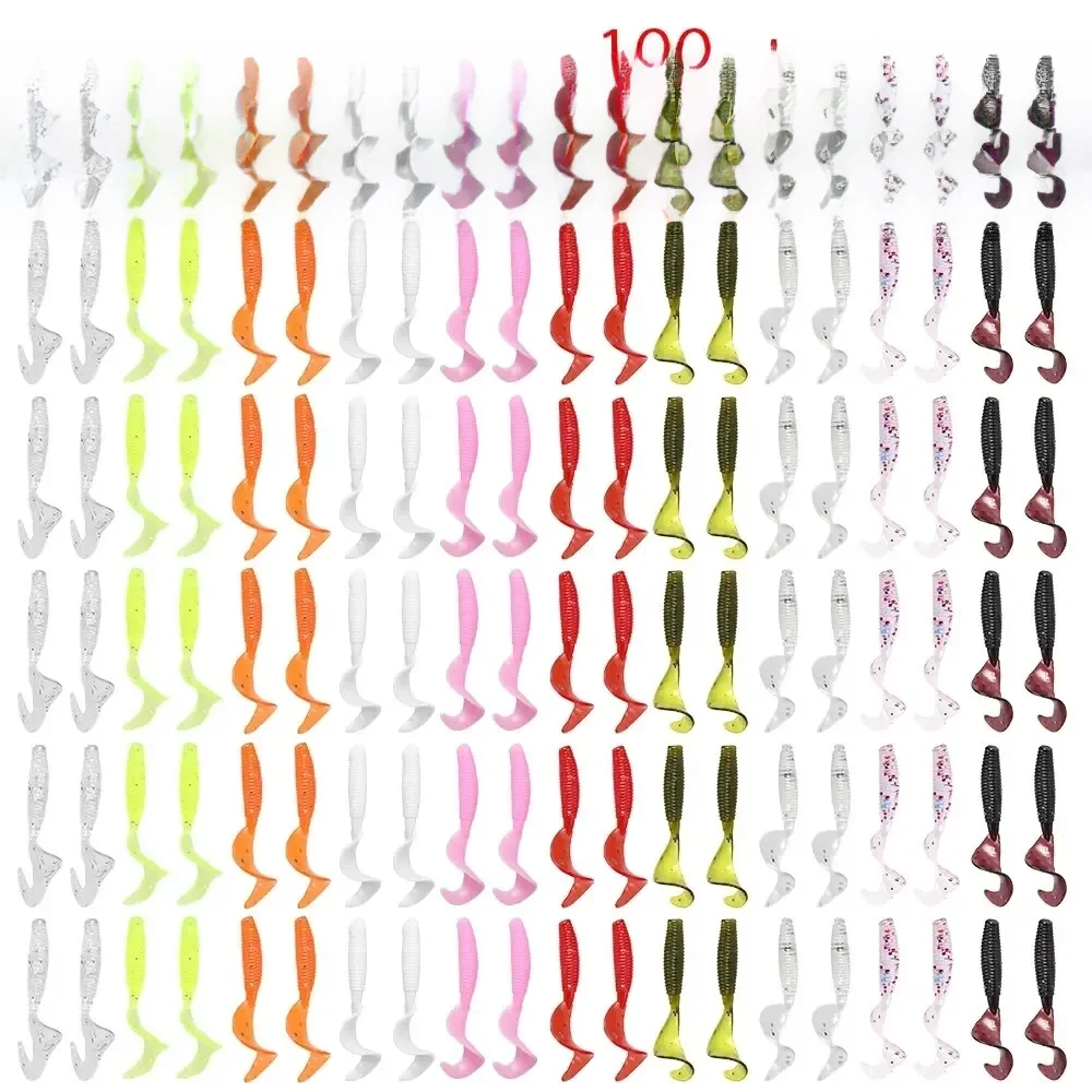 100 pièces/lot leurres de pêche 4 cm 0.4g appât souple artificiel Silicone Wobbler ver Moggot Grub leurre mer Swimbait brochet carpe accessoires