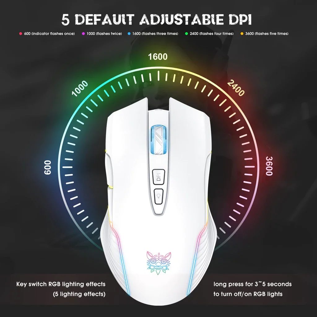 Onikuma Cw905 Wireless 2.4g Mouse Mode Rgb Lighting ماوس ألعاب ميكانيكي قابل للتعديل Dpi #3