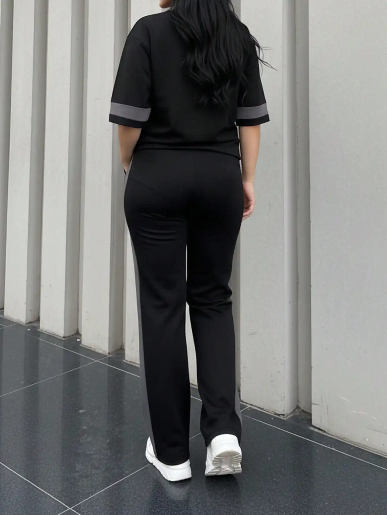 Spring/Summer Women's New Round Neck Short-Sleeve T-Shirt Paired with Casual Daily Elastic Waist Loose Long Pants Two-Piece Set view 3