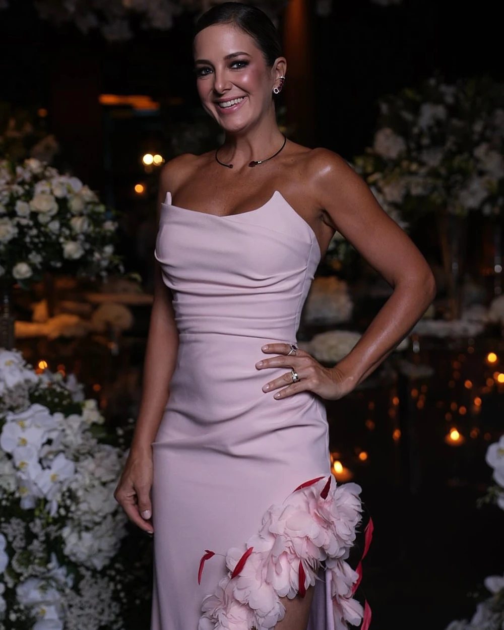 Msikoods Aangepaste Elegante Avondjurk 2025 Strapless Split Prom Jurk Bloem Formele Gast Jurk Mouwloze Sexy Feestjurk