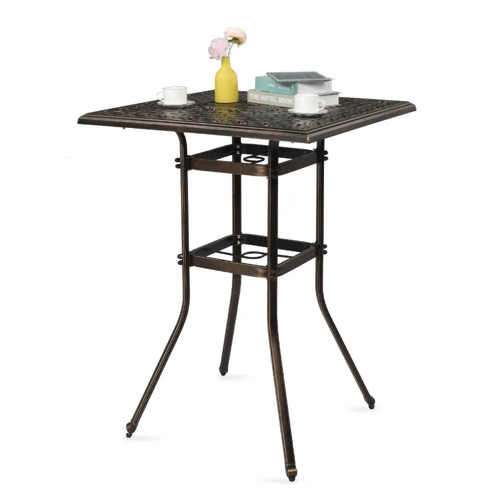 

Cast Aluminum Patio Table 42" Outdoor Square Side Table Anti-Rust Coffee Bistro