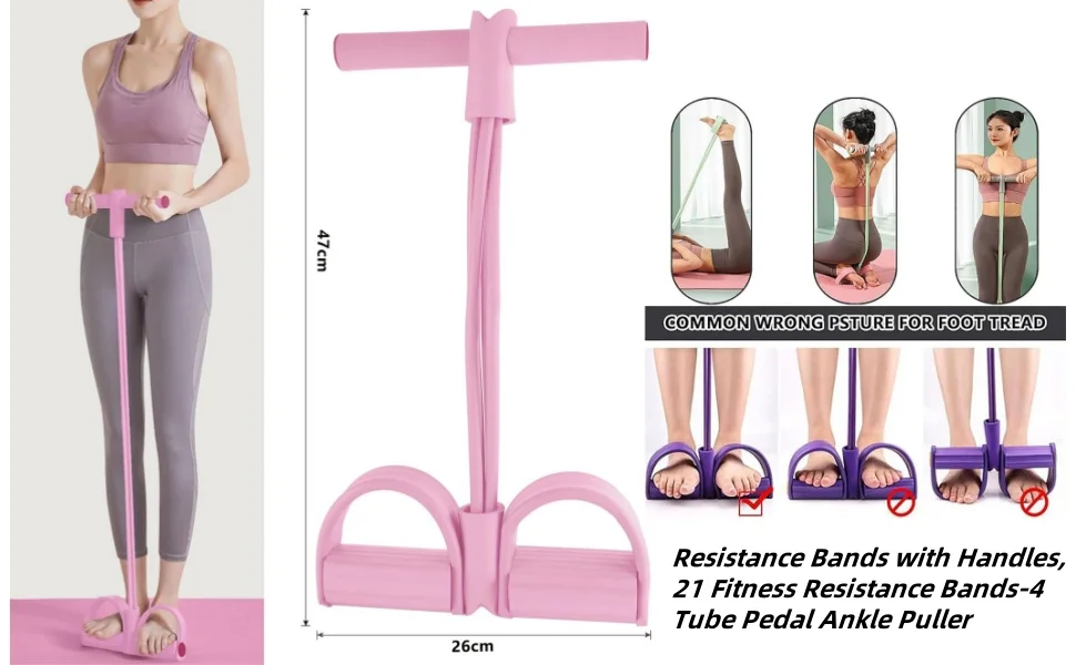 6 Tubes Natural Rubber Pedal Resistance Bands with Handles Multifunctional Yoga Pedal Puller Elastic Tension Rope Full Body Slimming Stretching Trainer Fitness Exercise Equipment for Abdomen Waist Arm Leg Home Gym Yoga Workout Accessories