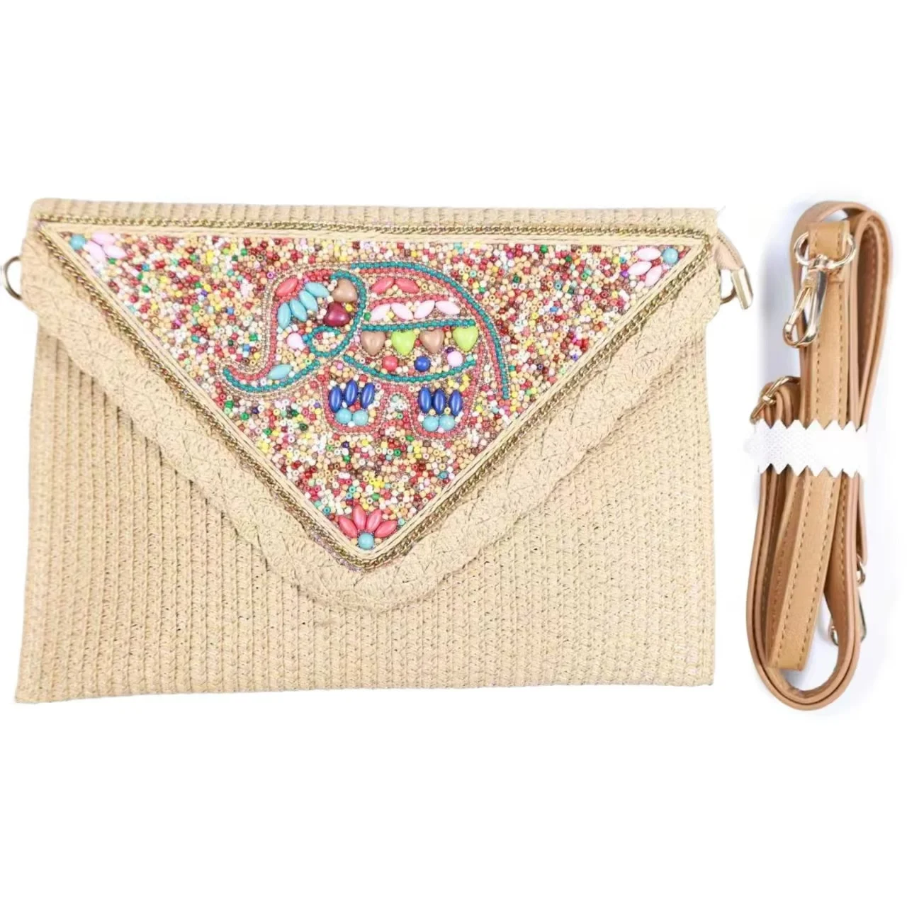 

Богемная сумка-клатч ручной работы с бисером в виде слона, этническая плетеная сумка через плечо для женщин, летняя пляжная сумка-конверт для отпуска
