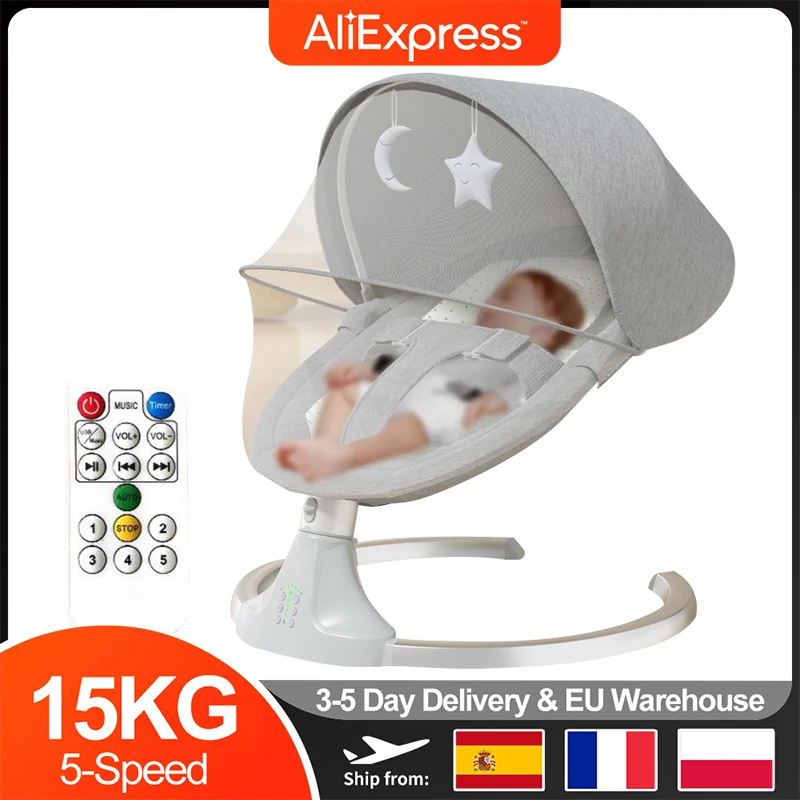 Ins-mecedora eléctrica multifuncional para bebé, columpio con conexión automática, silla de salón ajustable, 5 velocidades