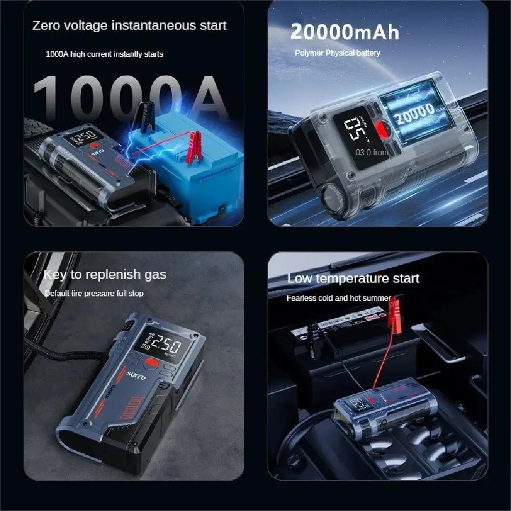 4-in-1-Autostarter mit Luftkompressor, tragbares Booster-Ladegerät, 1000A, leistungsstarkes Gerät zum Starten von Autobatterien. – Detail 2