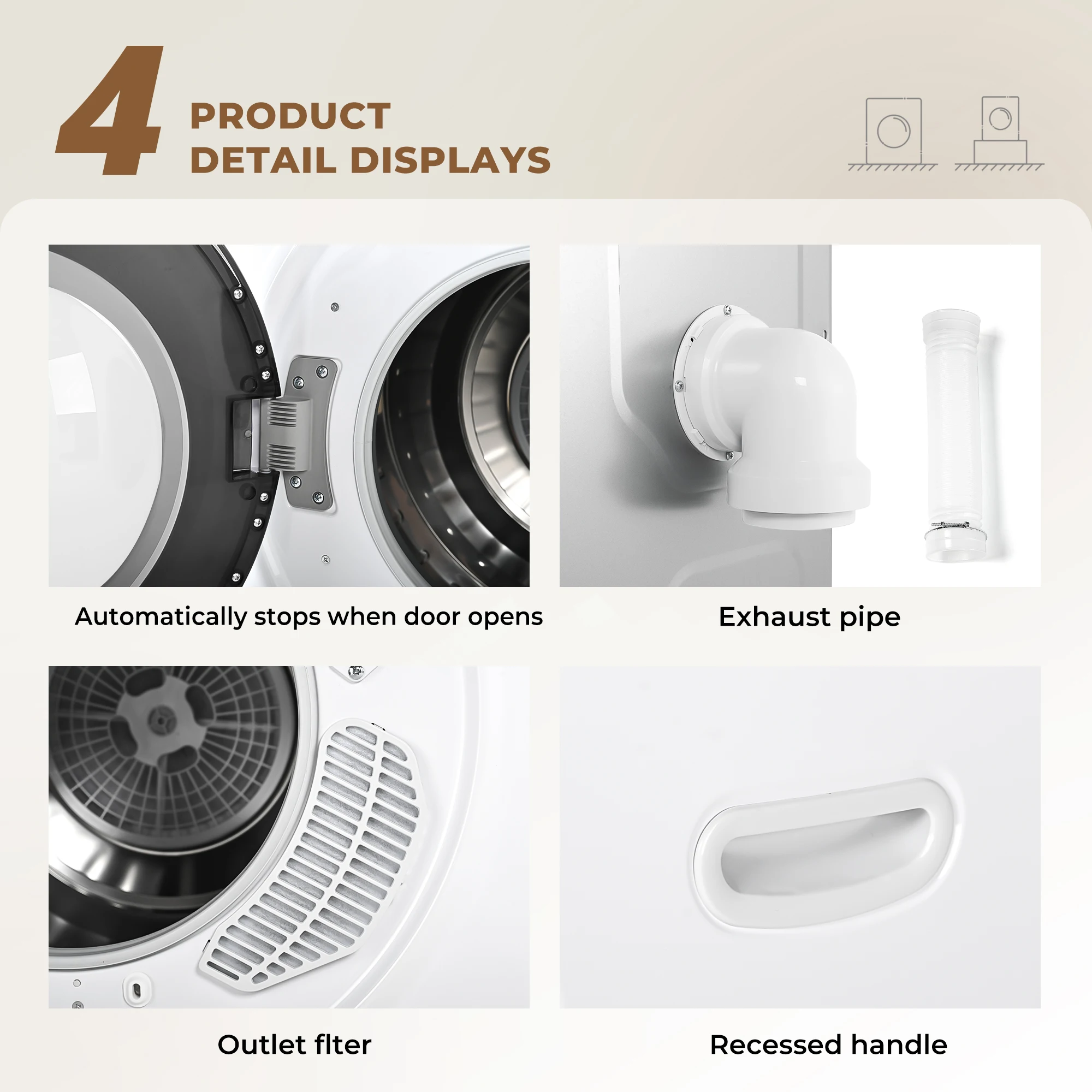 مجفف ملابس كهربائي من الفولاذ المقاوم للصدأ SIMZLIFE Cu. ft ، مجفف تعثر مع خرطوم العادم ، المنزل ، الشقة ، النوم ، W