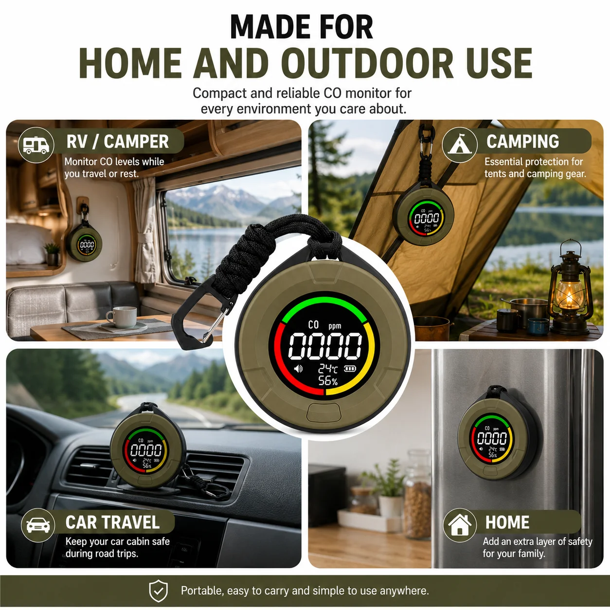 FABISENSE CO-Detektor 10D Camping Kohlenmonoxid-Lecksucher mit Magnetischer Befestigung Temperatur- & Feuchtigkeitssensor für Zuhause & Wohnmobil – Detail 6