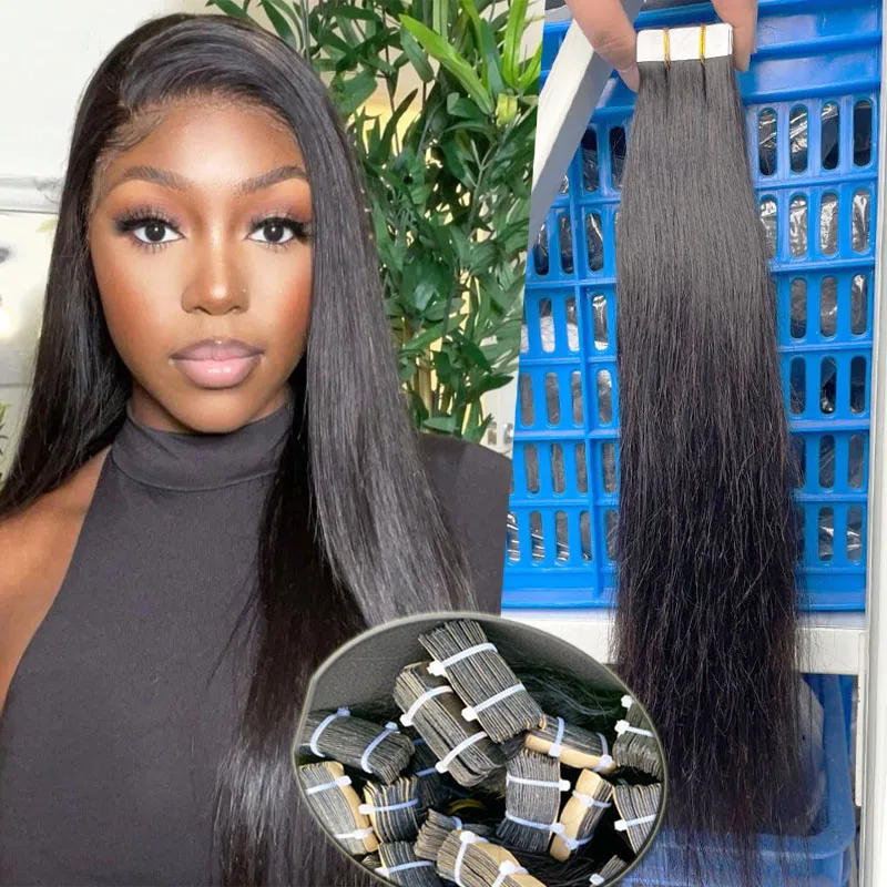 

Silky Straight Tape In Human Hair Extensions Bulk Virgin Hair Bundles Brazilian Tape Ins Microlinks Extensions For Black Women