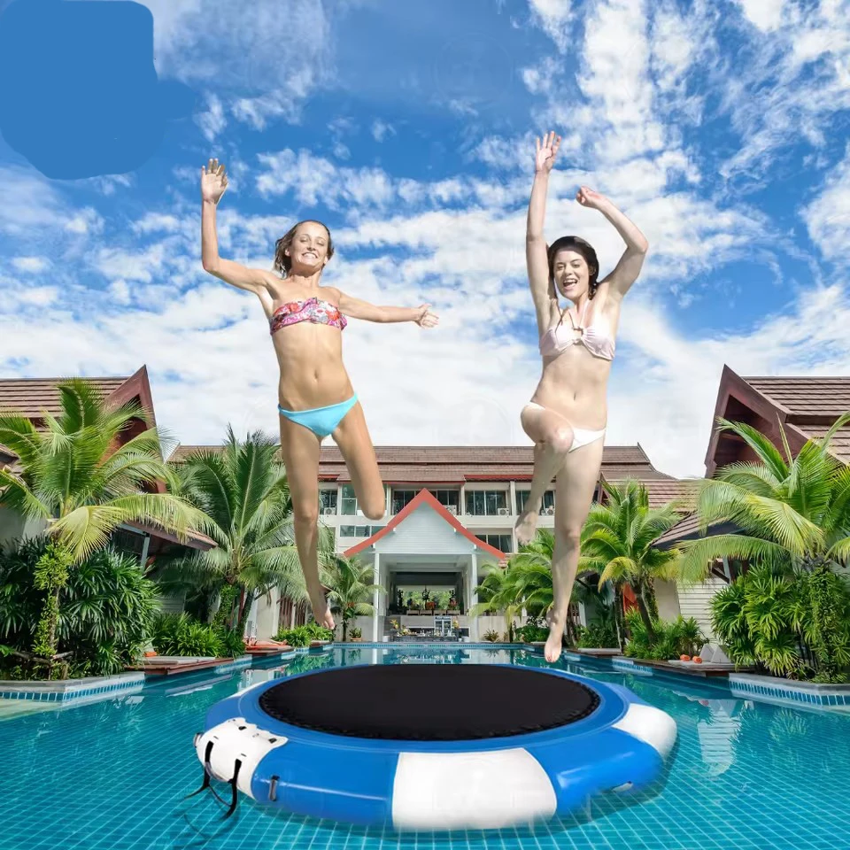 2/3/4m PVC Portable Inflatable JumpingTrampoline Bounce Swim Platform Water Trampoline With Rope Ladder For Lake Adult Kids