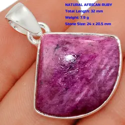 Genuine NATURAL AFRICAN RUBY Pendant 925 Sterling Silver,  Hand Made Women Fine Jewelry Gift