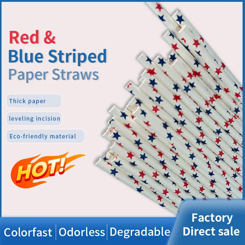 2000 Red and Blue Pentagram Paper Straws,Stars Party Companions for Juice, Coffee, and Drinks