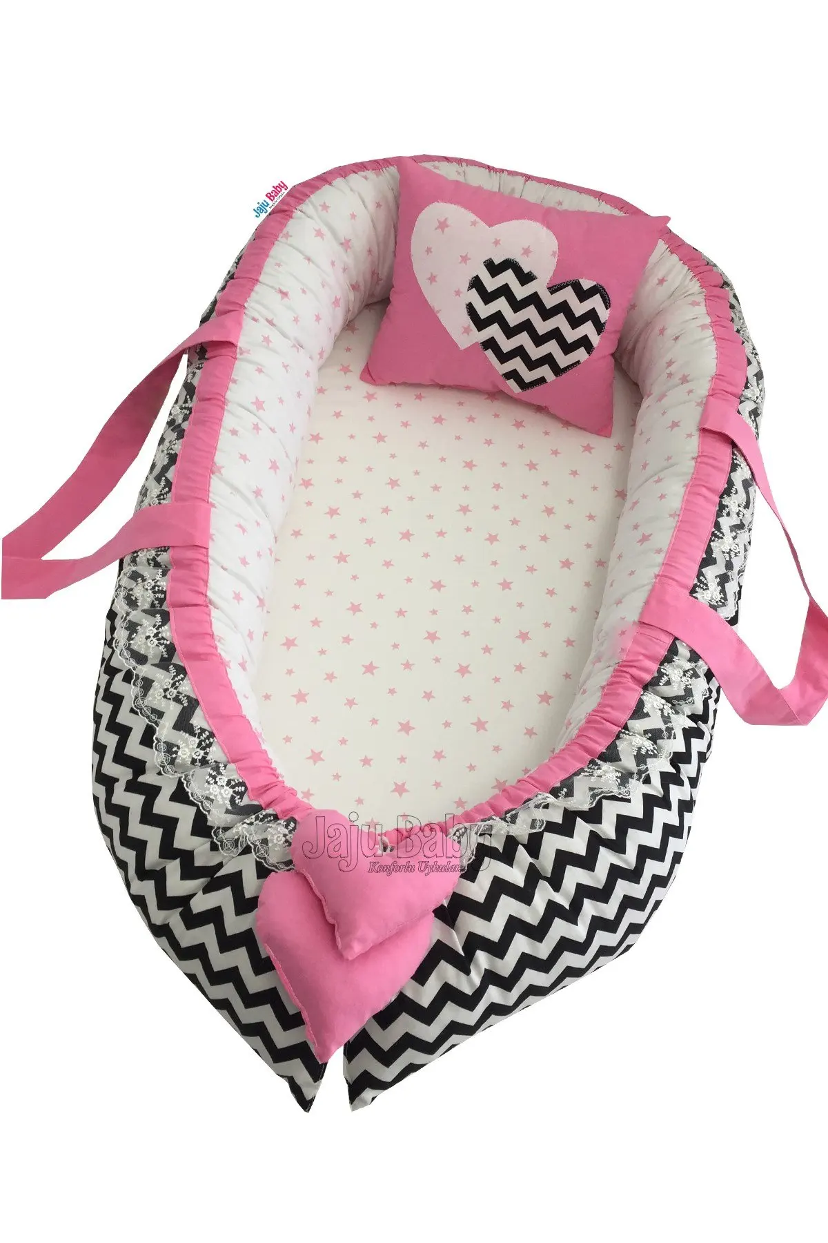 Handmade Black Zigzag Luxury Orthopedic Baby Nest