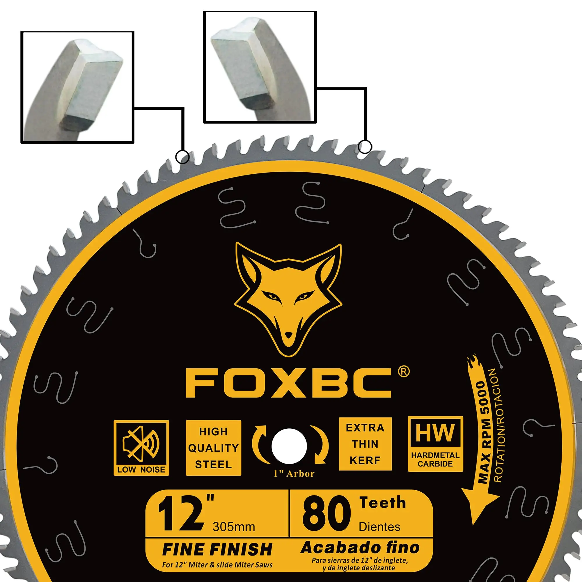 Hoja de sierra circular FOXBC de 305 mm, 80 dientes, corte transversal, hoja de sierra ingleteadora de 12 pulgadas con carburo de tungsteno, 1 unidad