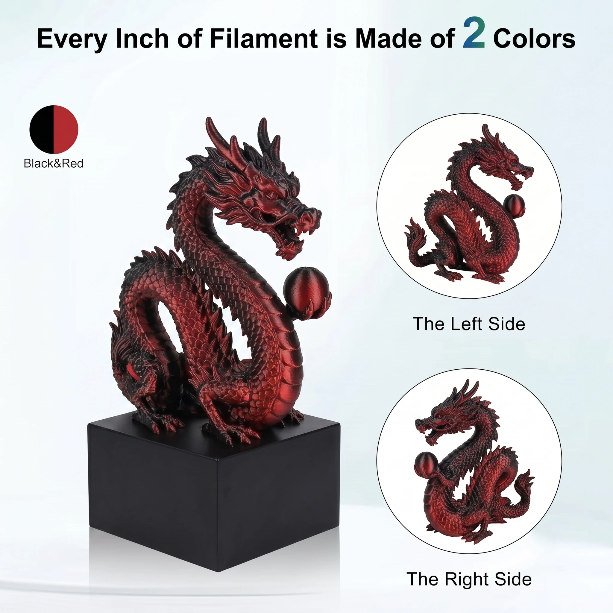 Silk PLA Filament 1.75mm Dual Color Coextrusion Color Change 3D Printer Filament 250g for Creative Printing Projects