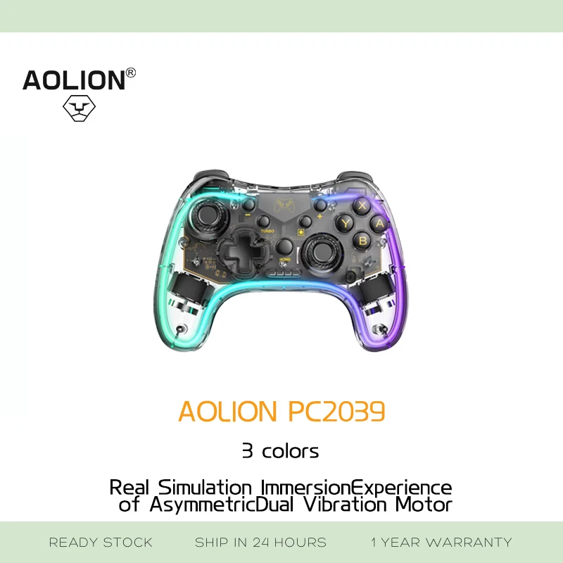 Aolion Wireless Transparent RGB Video Gamepads for NS Nintendo Switch Lite/OLED Switch/Android/IOS/Windows PC Game Controller