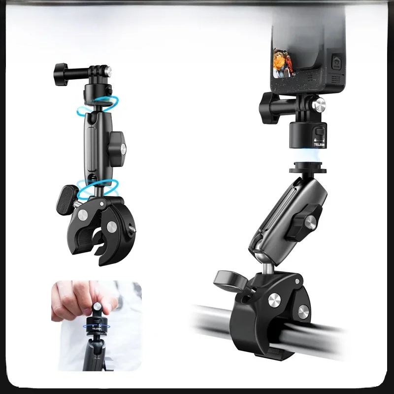 AliExpress TELESIN Cycling Motorcycle Clip Quick Release Magic Arm 360° Aluminum Alloy Super Clamp For insta360 X4 ACE GoPro Action Camera