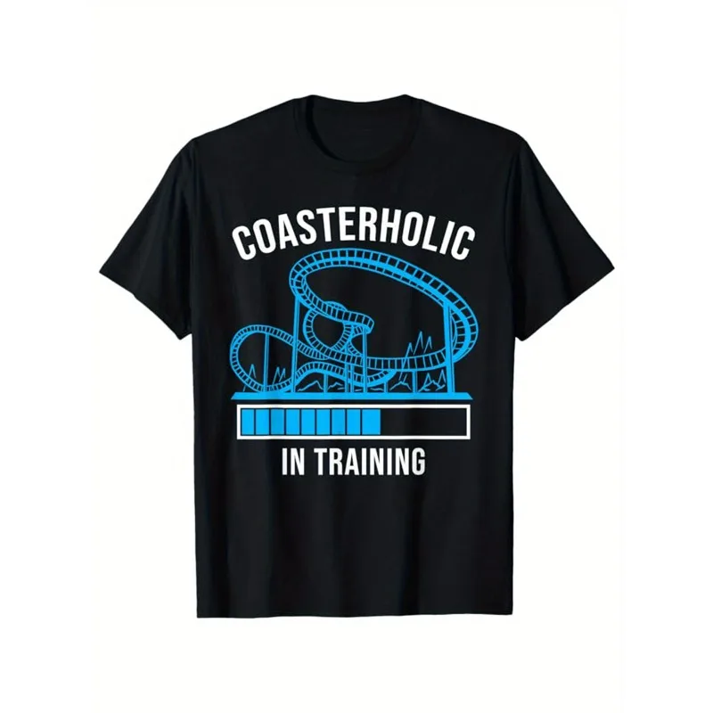 

Roller Coaster Print Men's Cotton T-shirt Graphic Tee Men's Outdoor Clothes Men's Clothing Casual Short Sleeve Crew Neck T-shirt