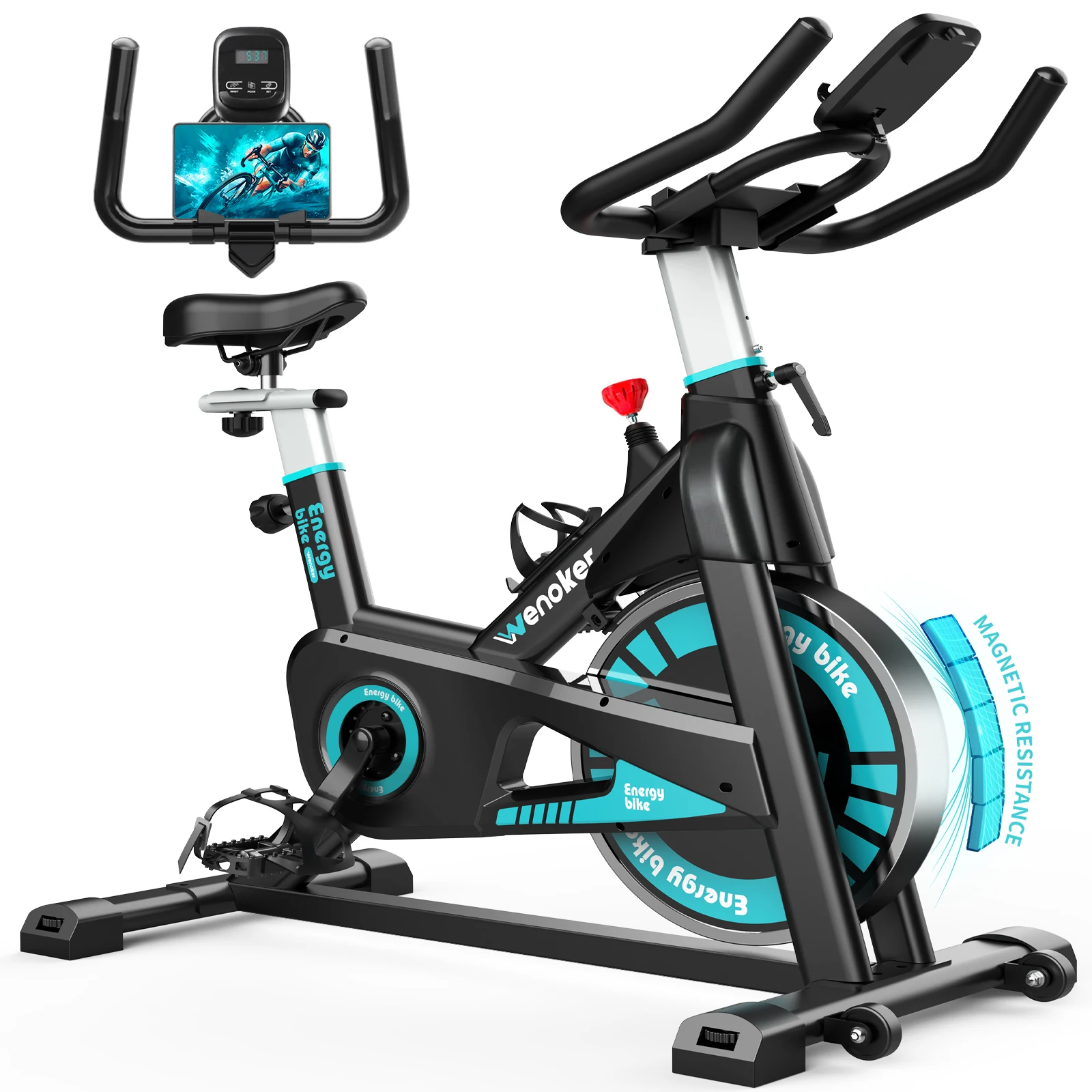 WENOKER Heimtrainer Fahrrad mit APP, Verstellbarer Magnetwiderstand, Schwerem Schwungrad, 70% vormontiert, Für 143–192 cm, Belastbar bis 160 kg, JC308