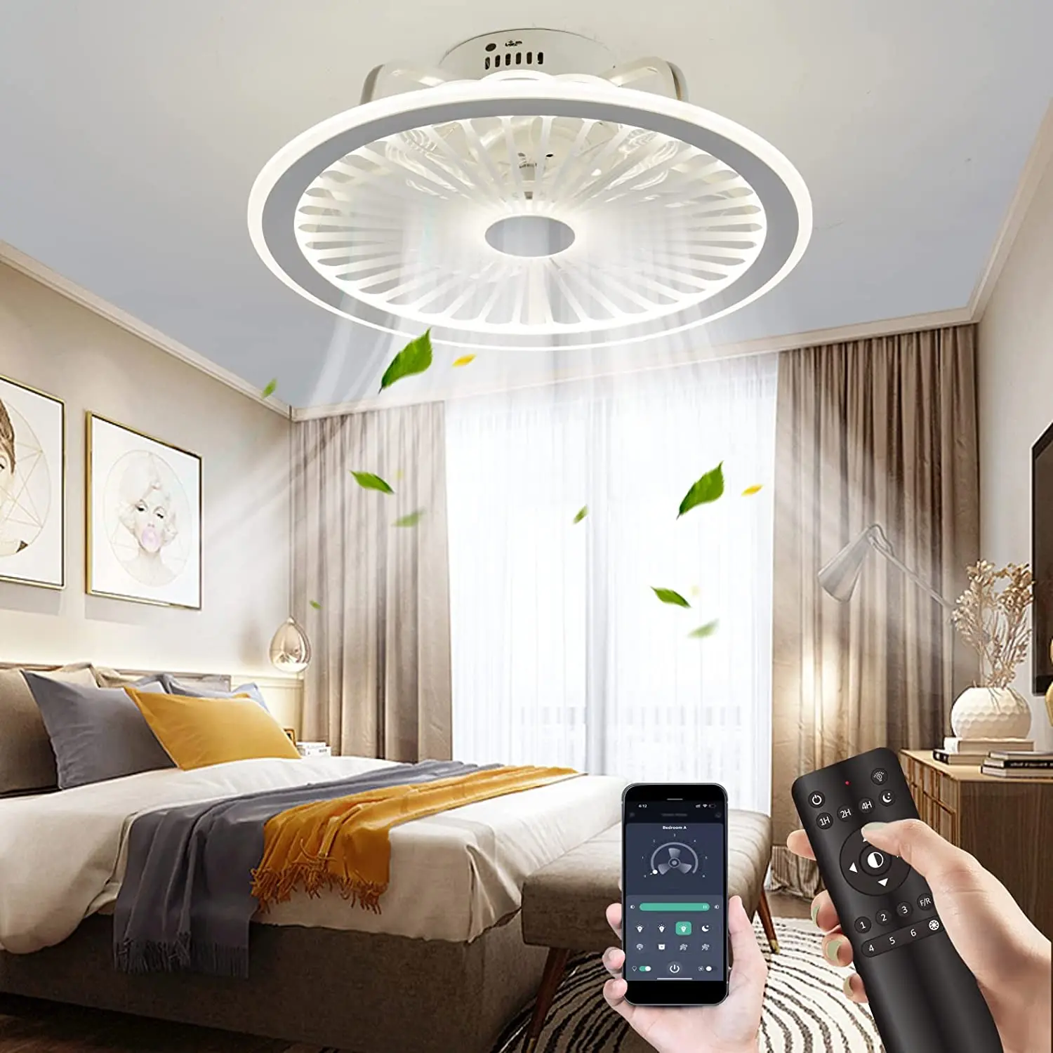 

New modern simple ceiling fan lamp remote control frequency conversion invisible lamp Nordic ceiling fan light home decro