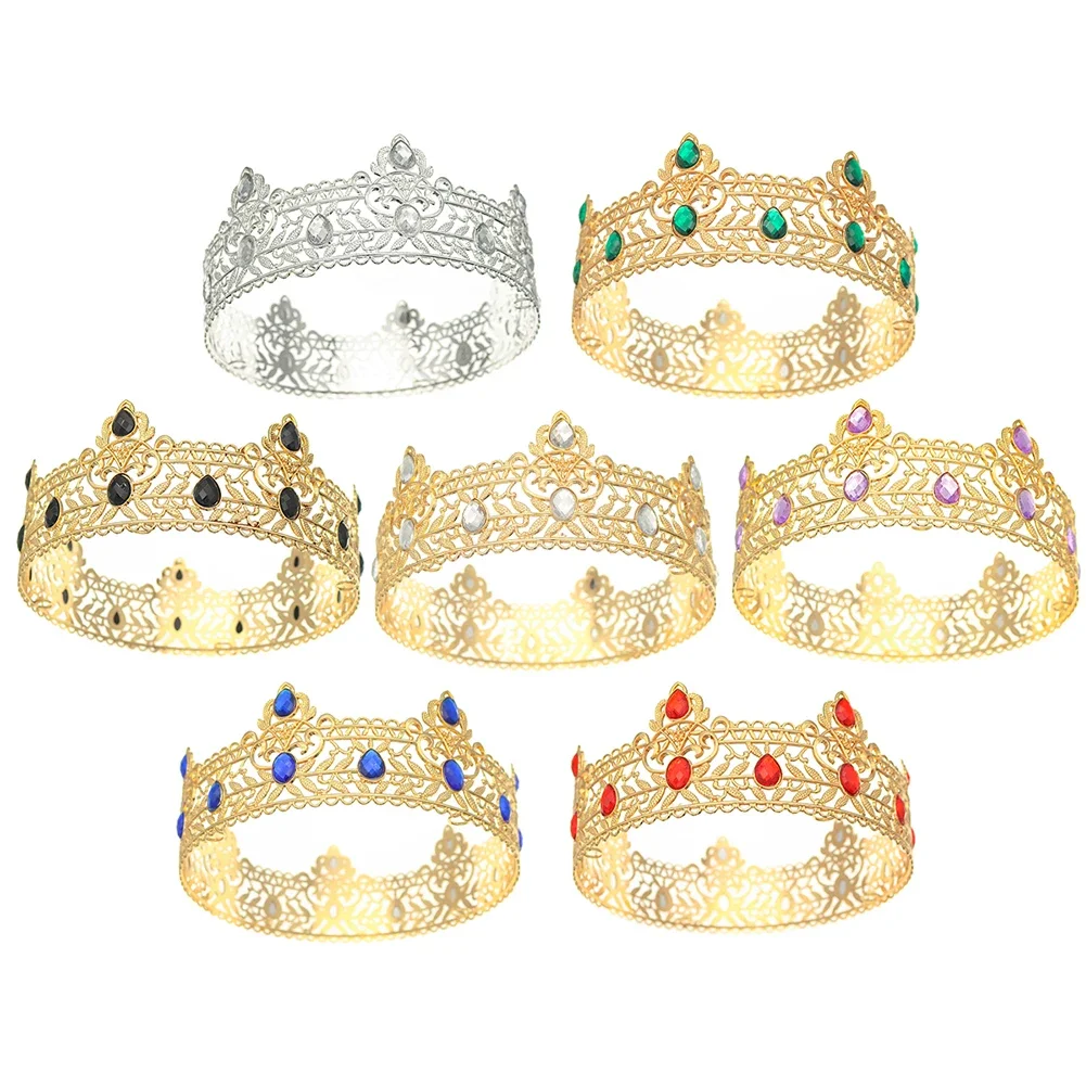 Diadème rond de mariage pour hommes, couvre-chef en strass, couronne royale, ornements de cheveux, Occasion importante, accessoires de bijoux