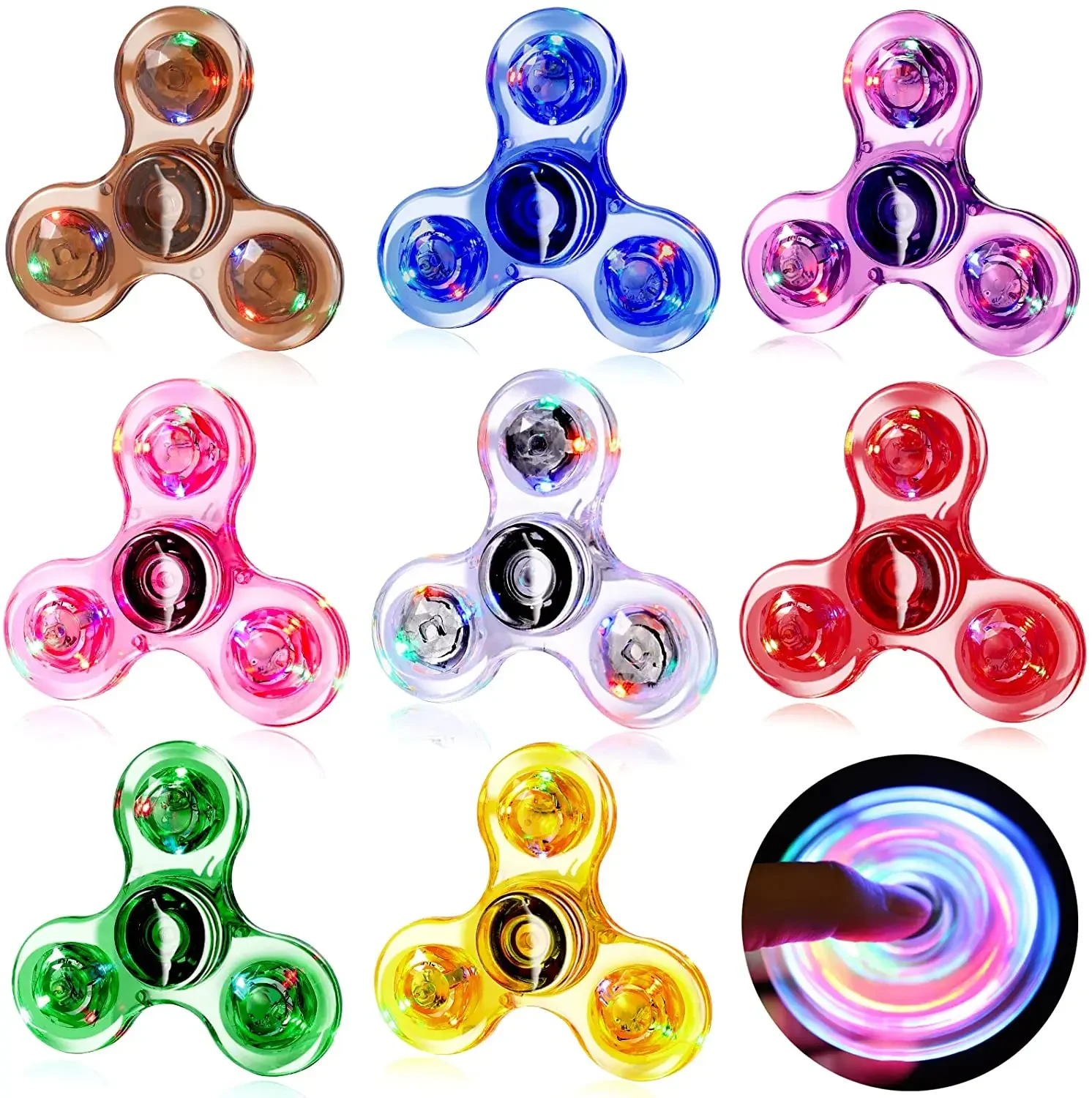 Kristal Lichtgevende LED licht Fidget Spinner Hand Top Spinners Glow in Dark EDC Stress Relief Speelgoed Kinetische Gyroscoop voor Kinderen - afbeelding 2
