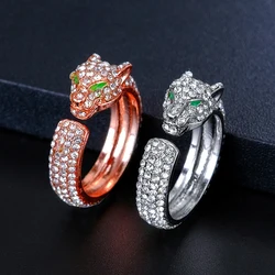 Ekopdee Fashion Inlaid Crystal Leopard Ring For Women Hip Hop Animal CZ Stone Finger Rings Party Jewelry