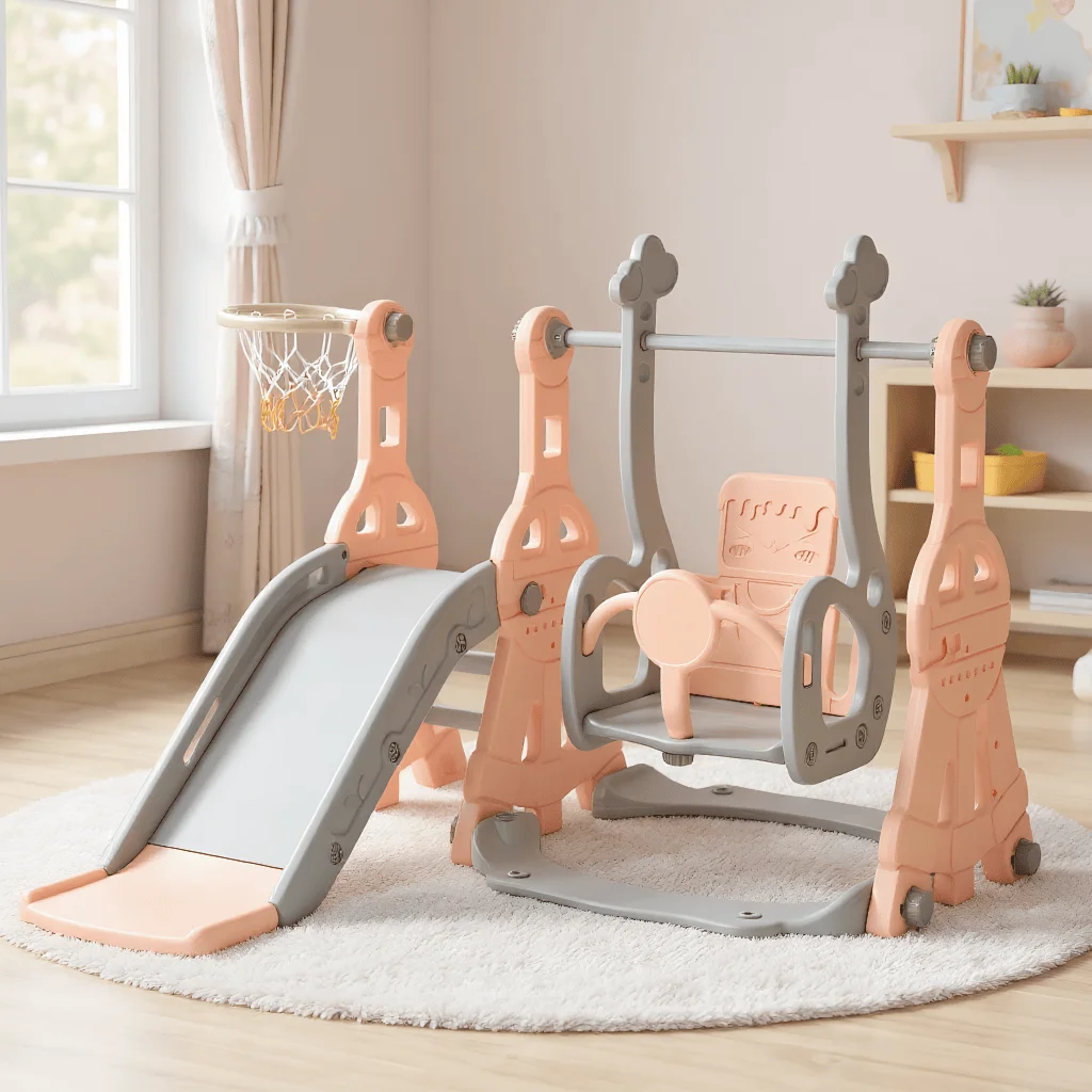 شرائح أطفال 4 في 1 مع سلم تسلق، طوق كرة سلة، نفق منزلق ولعب، للأطفال من عمر سنة واحدة، داخلي وخارجي