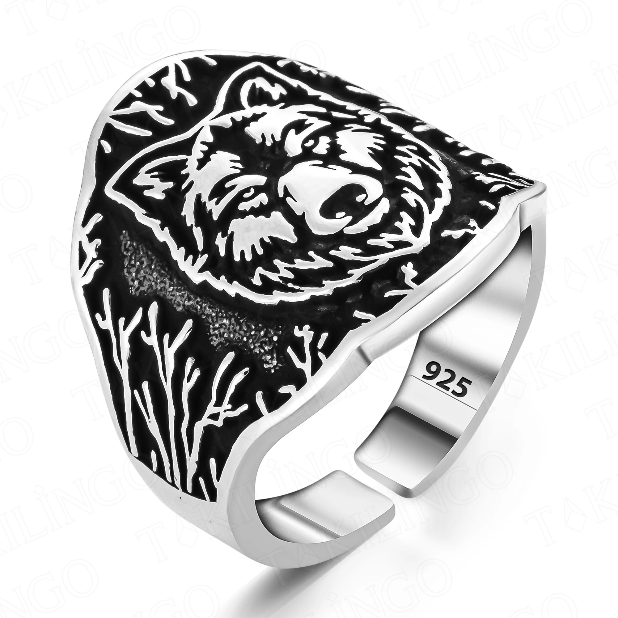 Solid 925 Sterling Silver 3d Wolf Design Archer Thumb Men's Ring Adjustable Size