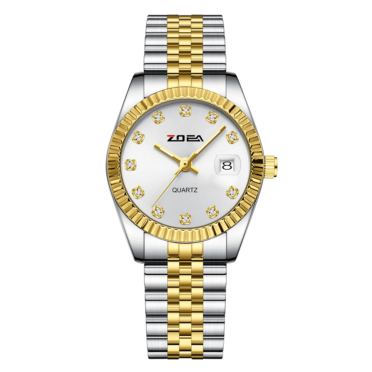 

ZOEA Ladies Watch Crystal‑Encrusted Bezel Date Function Luminous Waterproof Metal Strap Elegant Daily Wear Quartz Wrist Watch