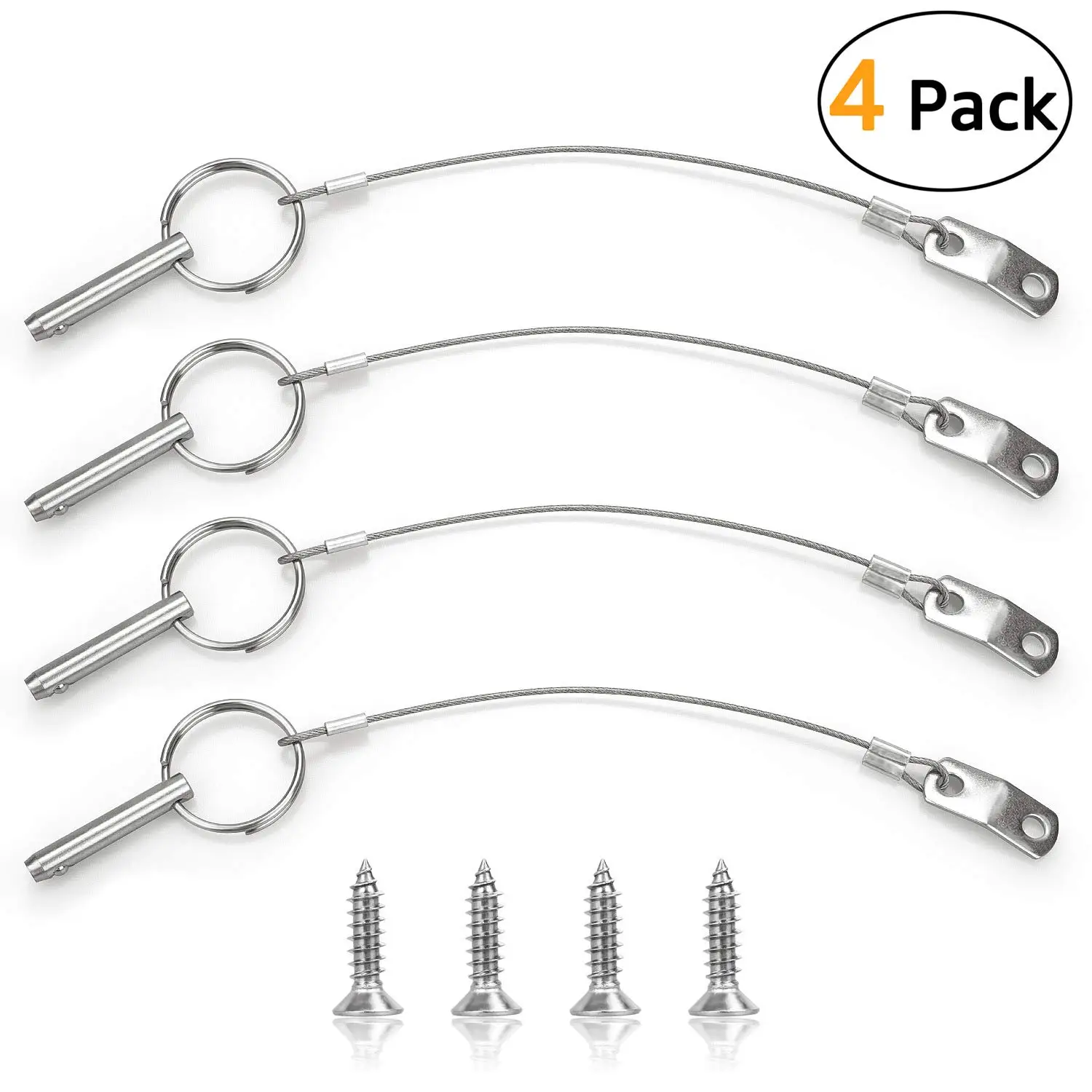 Quick Release Pin Bimini Top Pins with Lanyard, Diameter 0.25 Inch/6.3mm, Total Length 1.49 Inch/38mm (4 Packs)