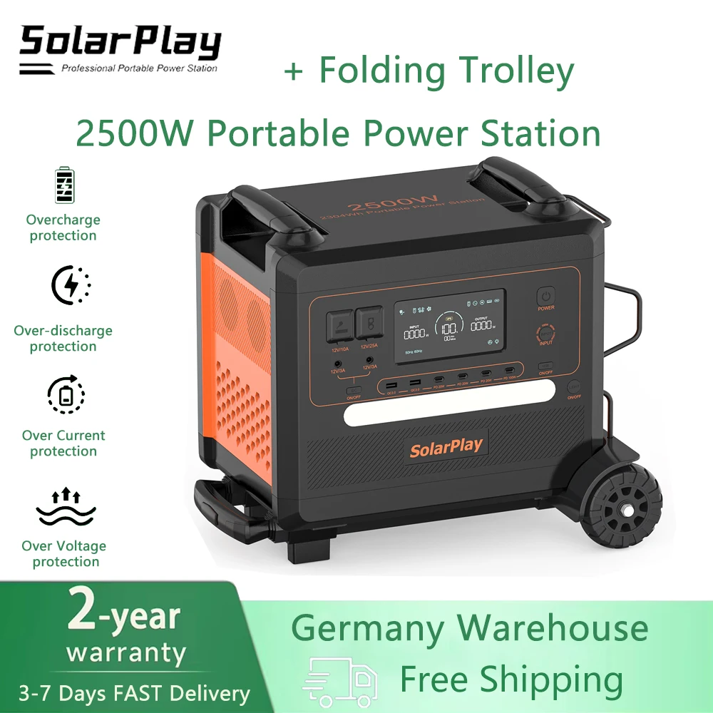 Q2402M 2500W Pure Sine Wave Power Station 12Output Ports Energy Storage Power Station Solar Charge 1.5h Full Charge With Trolley